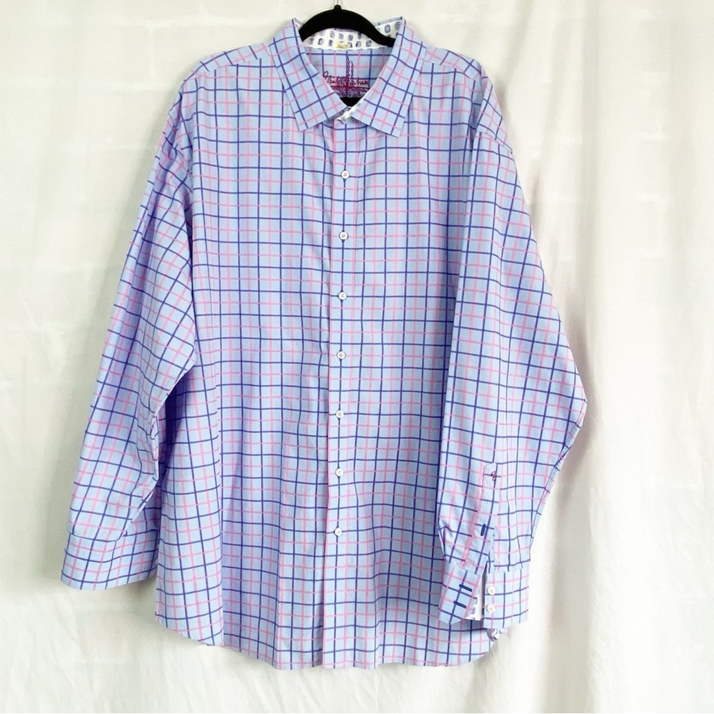 Robert Graham Blue and Pink Plaid Long Sleeve Button Up Shirt 3XL